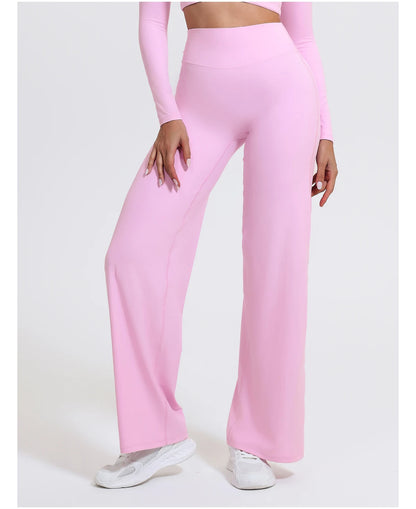 Women’s Straight-Leg Sports Pants – Wide Leg Yoga Leggings, Pilates, Gym, Fitness Tights, Naked Feeling Compression Pants