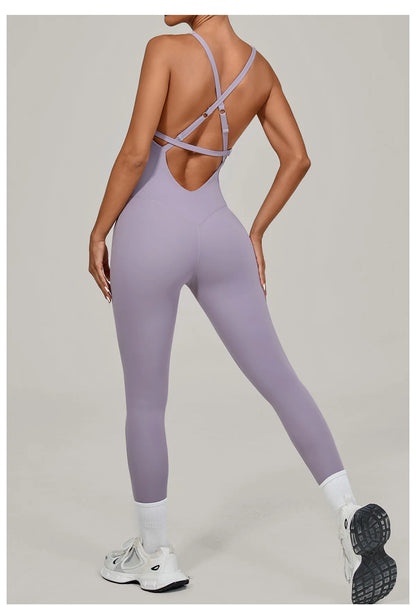 Women Adjustable Shoulder Straps Yoga Jumpsuit Dance-Inspired Backless Bodysuit Woman Tight-Fitting Workout Fitness One-Piece
