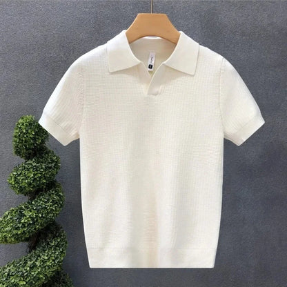 Casual Knitted Polo Shirt Men's Short Sleeve Cuban Collar T-Shirt Summer Fashion Individualistic Turn-down Collar Male Top