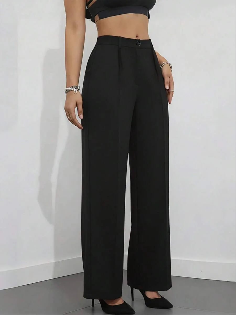 2025 model women's high-waisted, draping, straight-cut, minimalist suit pants