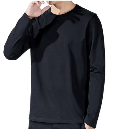 Men’s Cotton Long Sleeve T-Shirt – Solid Color Casual Tops for Spring & Autumn Undershirts