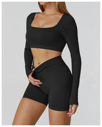 Women’s Seamless Yoga Long Sleeve Top – Running, Gym, Fitness, Workout, Stretch Sports Shirt