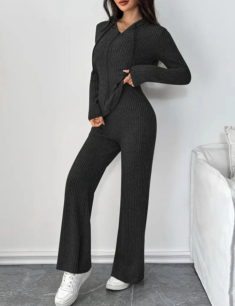 Solid Color Casual Slim Pants Sets For Women 2025 Elegant Autumn Women's Two Pieces Suit Full Trouser Set Female Outfit Clothes
