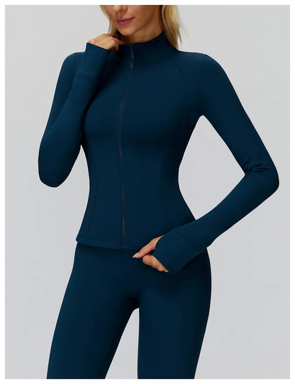 2Pcs Women's Long Sleeve Sports Jacket Zipper Gym Suit Outdoor Sportswear Yoga Workout Two-Piece Fitness Set Female Outfit