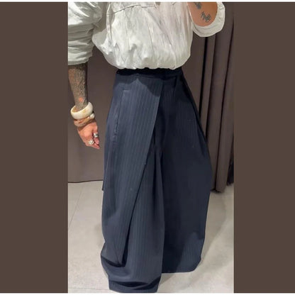 Fashion Chic Irregular Striped Long Pants For Women High Waist Loose Trouser 2025 Autumn Winter Fashion Female Daily Casual Pant