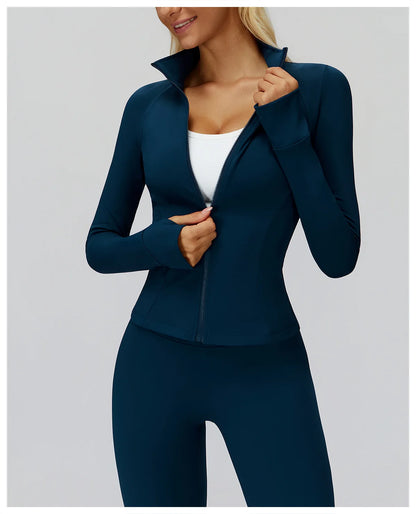 2Pcs Women's Long Sleeve Sports Jacket Zipper Gym Suit Outdoor Sportswear Yoga Workout Two-Piece Fitness Set Female Outfit