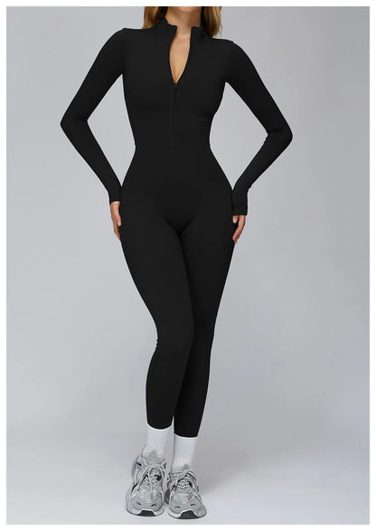 Women's Autumn/Winter Fitness Jumpsuit Tight-Fitting Fleece-Lined Yoga Jumpsuit Outdoor Thermal Jumpsuit Running & Fitness Wear