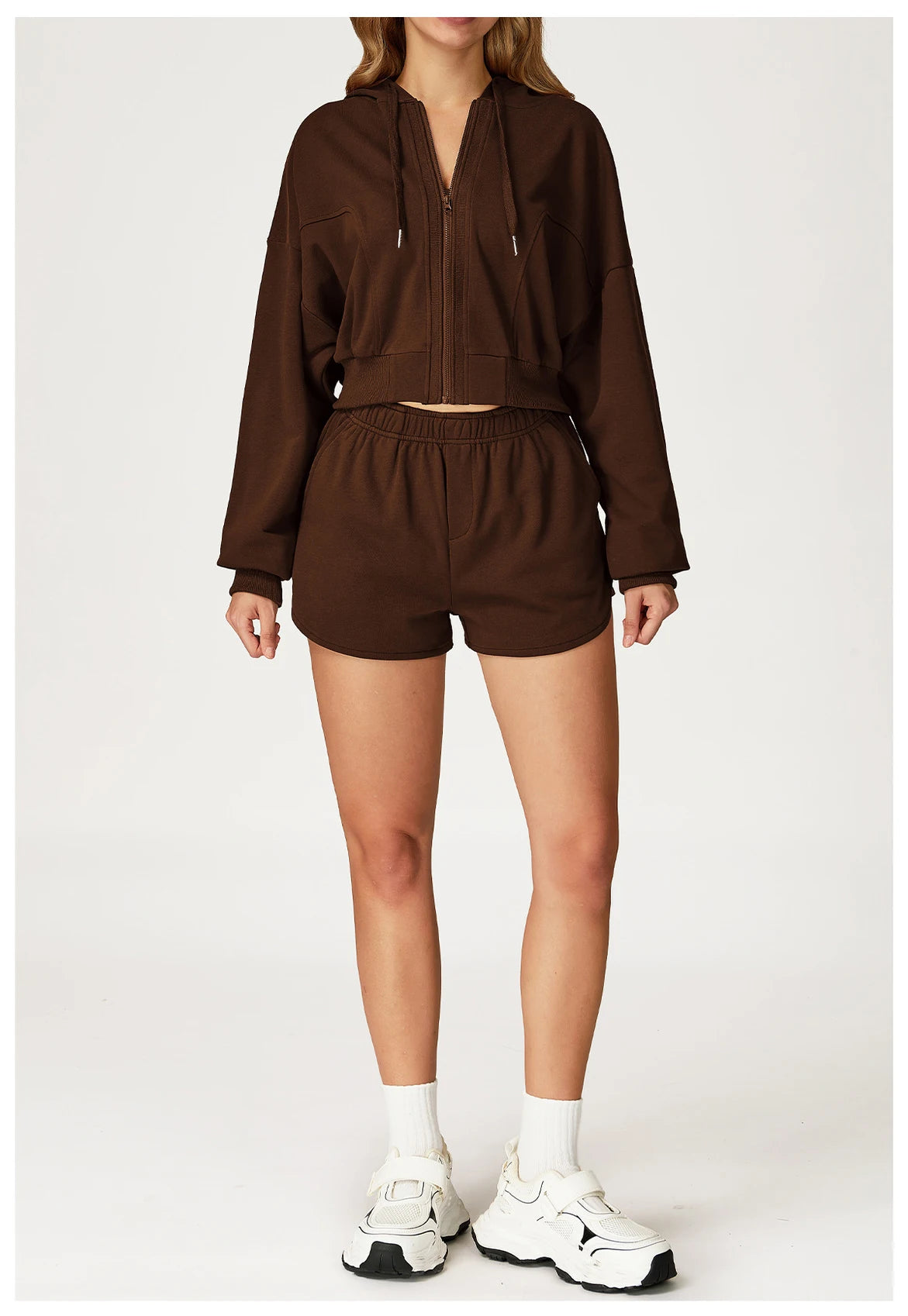 Winter 2-piece Sports Hoodie Set Women's Tracksuit Zipper Loose Long Sleeved Hooded Slimming Yoga Pants Set Running Fitness Set