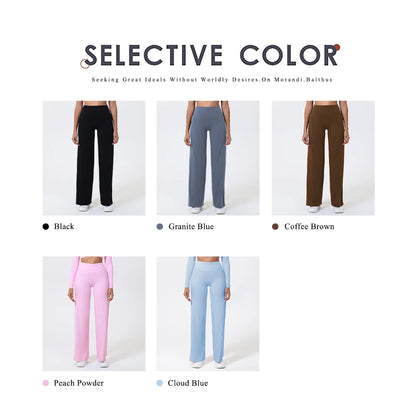 Women’s Straight-Leg Sports Pants – Wide Leg Yoga Leggings, Pilates, Gym, Fitness Tights, Naked Feeling Compression Pants