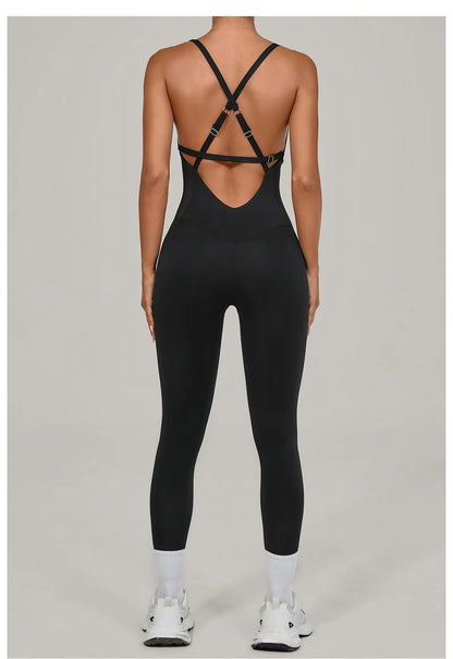 Women Adjustable Shoulder Straps Yoga Jumpsuit Dance-Inspired Backless Bodysuit Woman Tight-Fitting Workout Fitness One-Piece