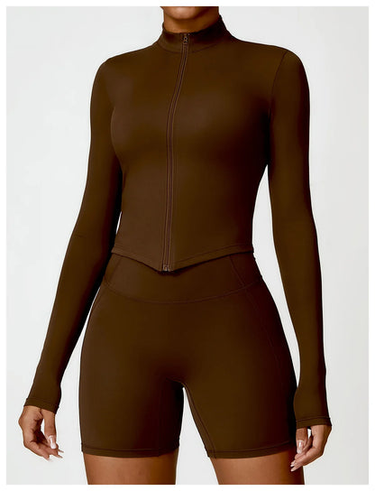 Yoga Zipper Jacket – Long Sleeve Sportswear Top, Push-Up Workout, Running & Cycling Fitness Shirt