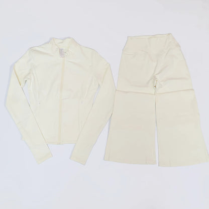 Women's Long Sleeve Sports Jacket with Pocket Outdoor Fall/Winter Gym Suit Yoga Workout Two-Piece Fitness Outfit Female