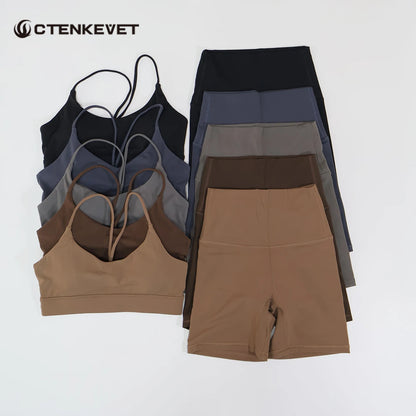 2Pcs Women's Cross-Back Two-Piece Sports Set Comfortable Yoga Fitness Wear Athletic Apparel Bra And Workout Clothing Set Female