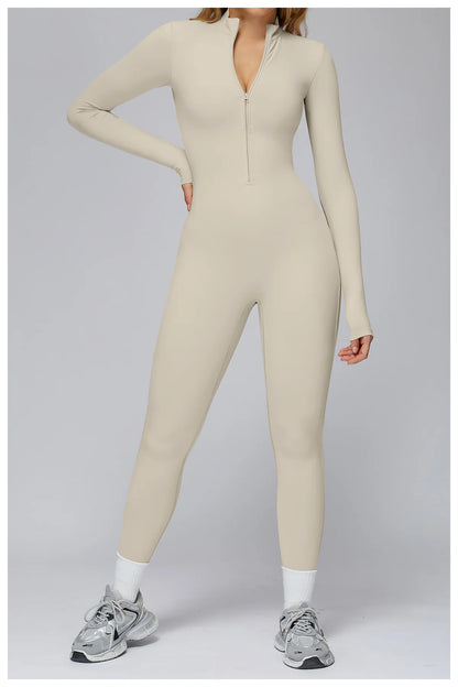 Women's Autumn/Winter Fitness Jumpsuit Tight-Fitting Fleece-Lined Yoga Jumpsuit Outdoor Thermal Jumpsuit Running & Fitness Wear