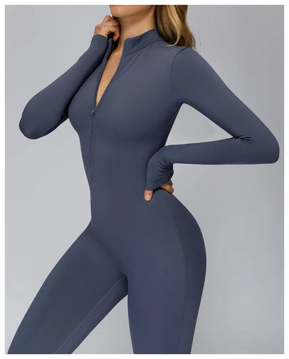 Women's Autumn/Winter Fitness Jumpsuit Tight-Fitting Fleece-Lined Yoga Jumpsuit Outdoor Thermal Jumpsuit Running & Fitness Wear