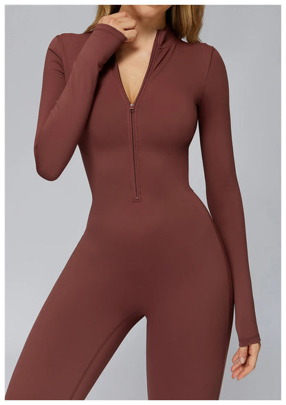 Women's Autumn/Winter Fitness Jumpsuit Tight-Fitting Fleece-Lined Yoga Jumpsuit Outdoor Thermal Jumpsuit Running & Fitness Wear