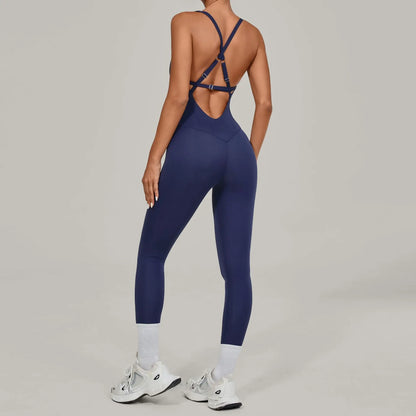 Women Adjustable Shoulder Straps Yoga Jumpsuit Dance-Inspired Backless Bodysuit Woman Tight-Fitting Workout Fitness One-Piece
