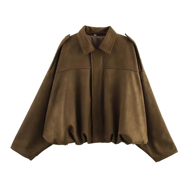 Turn-Down Collar Bomber Jackets Chic Top