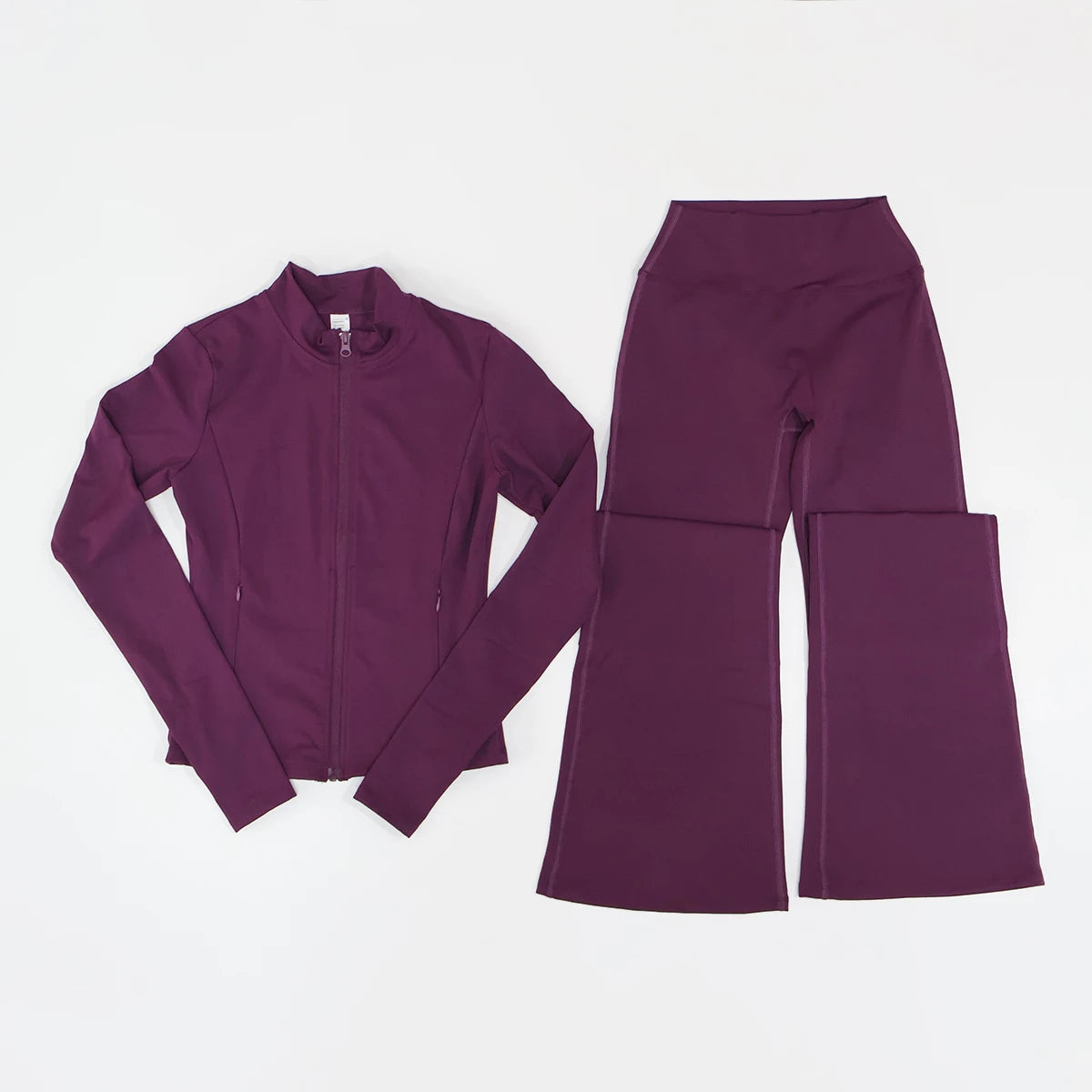 Women's Long Sleeve Sports Jacket with Pocket Outdoor Fall/Winter Gym Suit Yoga Workout Two-Piece Fitness Outfit Female