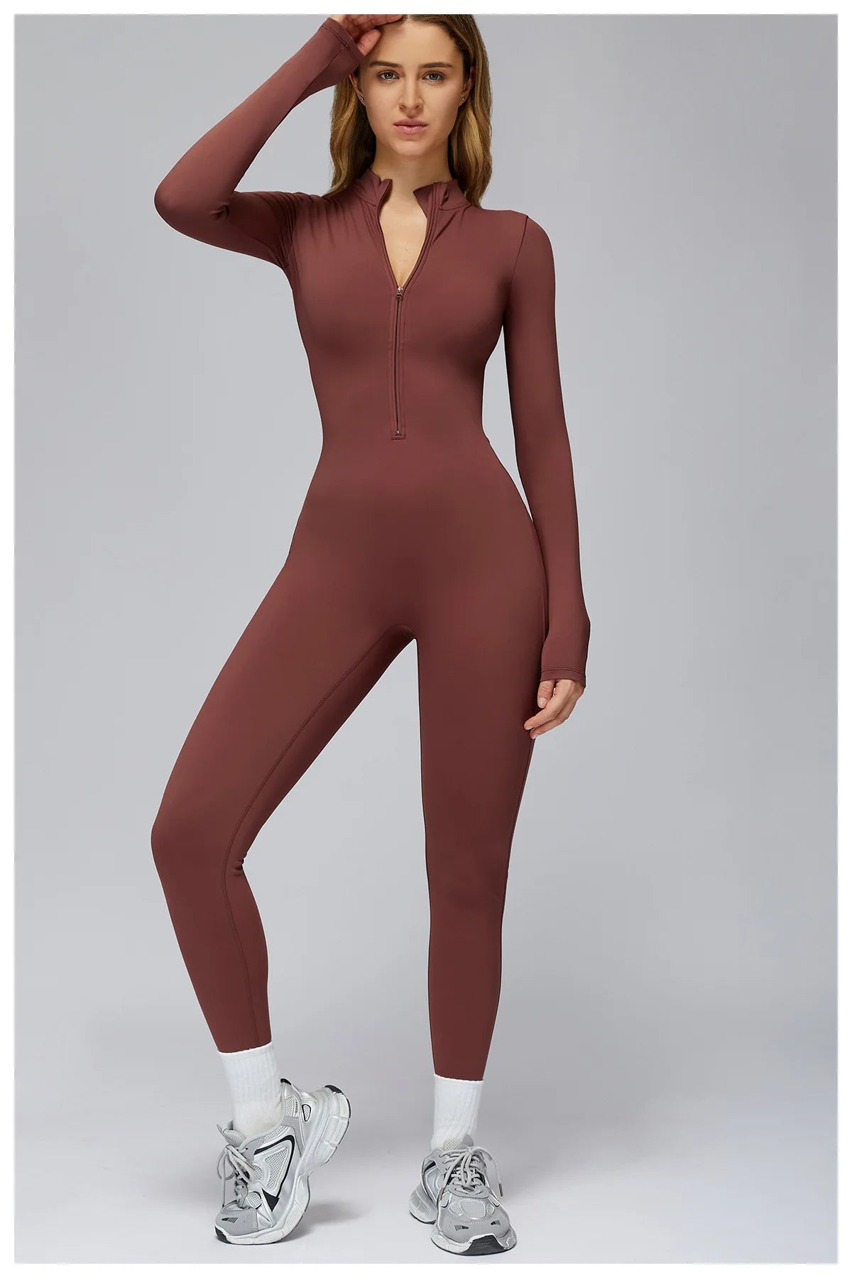 Women's Autumn/Winter Fitness Jumpsuit Tight-Fitting Fleece-Lined Yoga Jumpsuit Outdoor Thermal Jumpsuit Running & Fitness Wear