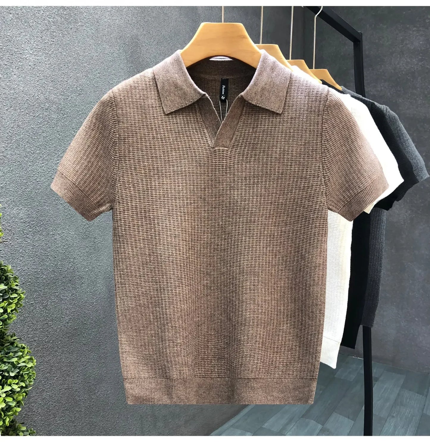 Casual Knitted Polo Shirt Men's Short Sleeve Cuban Collar T-Shirt Summer Fashion Individualistic Turn-down Collar Male Top