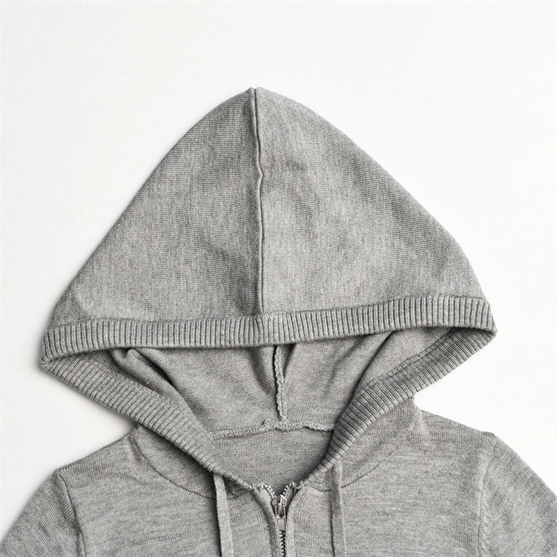 Ribbed Knit Tracksuit – Slim Hooded Crop Top & High-Waist Flare Pants (2-Piece Set)