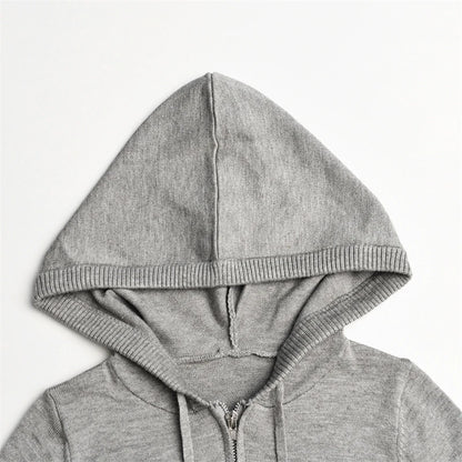 Ribbed Knit Tracksuit – Slim Hooded Crop Top & High-Waist Flare Pants (2-Piece Set)