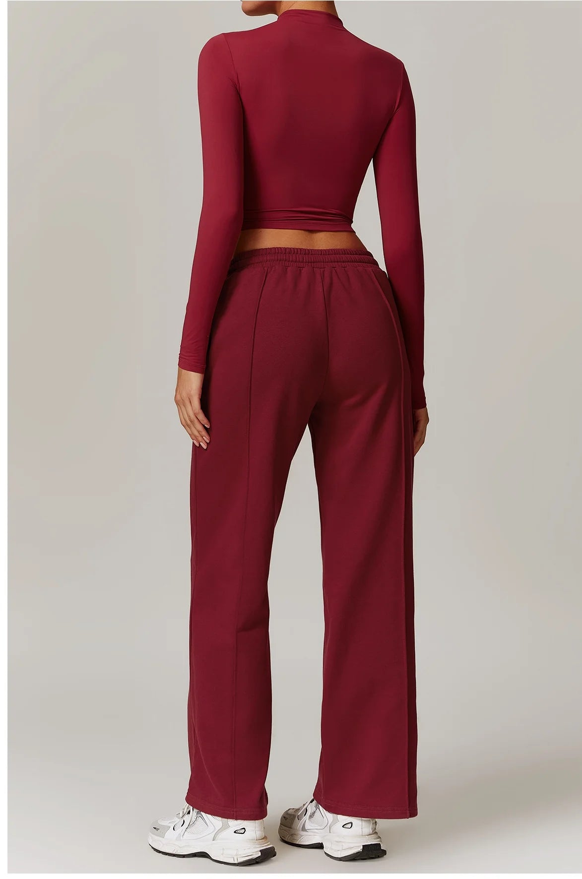 Women Clothes Yoga Set Long Sleeve High Neck Slim Shirt Top with High Waist Drawstring Sweatpants Sport Gym Running Fitness Suit