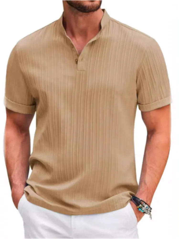 2025 Summer New Men's quick-drying Shirts Striped Jacquard Shirt Breathable Casual Comfortable Stylish Casual Short-Sleeved Top