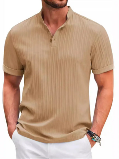 2025 Summer New Men's quick-drying Shirts Striped Jacquard Shirt Breathable Casual Comfortable Stylish Casual Short-Sleeved Top