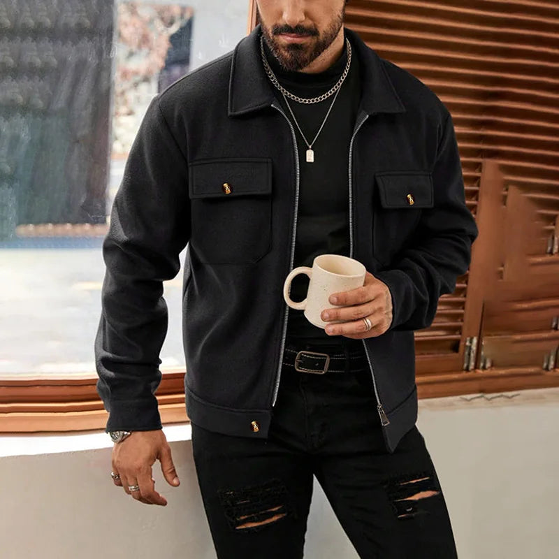 Lapel Button-Down Warm Brushed Jacket