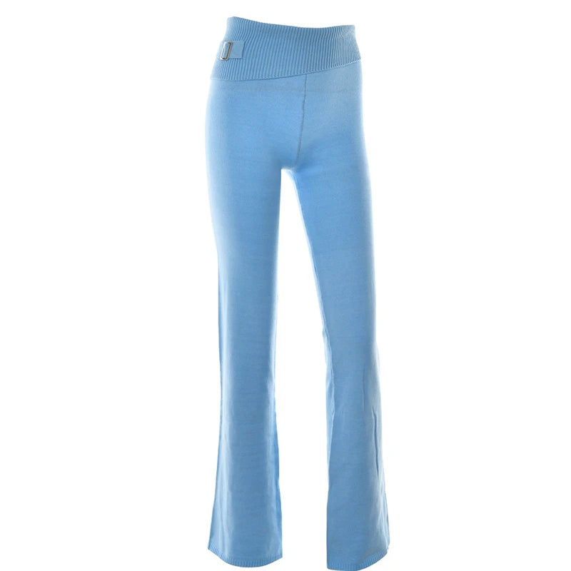 Ribbed Knit Tracksuit – Slim Hooded Crop Top & High-Waist Flare Pants (2-Piece Set)