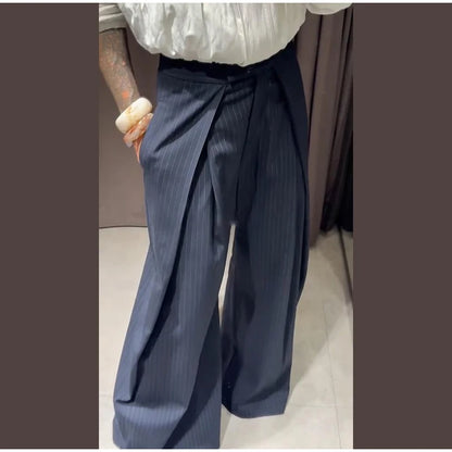 Fashion Chic Irregular Striped Long Pants For Women High Waist Loose Trouser 2025 Autumn Winter Fashion Female Daily Casual Pant