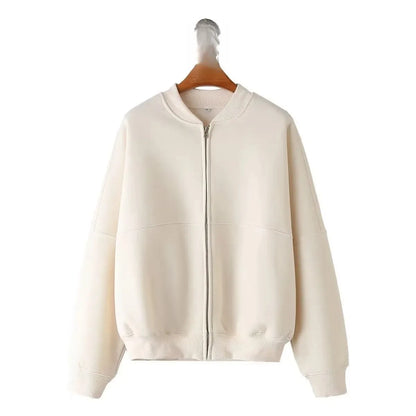 Zipper Pilot Jacket Sweatshirt Style Loose High Waist Fleece Pants Cotton Streetwear Series Women's Fashion Set