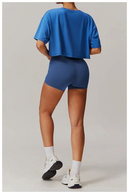 Loose Yoga Top Women Short Sleeve Gym Top Quick Dry Running Sports Shirt Fitness Woman Athletic Cropped Tops Push Up Active Wear