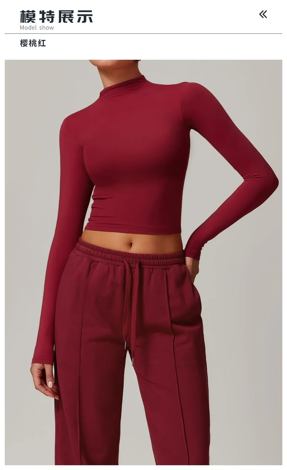 Women Clothes Yoga Set Long Sleeve High Neck Slim Shirt Top with High Waist Drawstring Sweatpants Sport Gym Running Fitness Suit