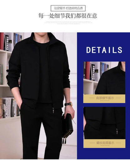 Middle aged and elderly men's two-piece casual wear and sportswear set, long sleeved set, public edition solid color cardigan to