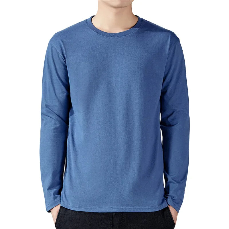 Men’s Cotton Long Sleeve T-Shirt – Solid Color Casual Tops for Spring & Autumn Undershirts
