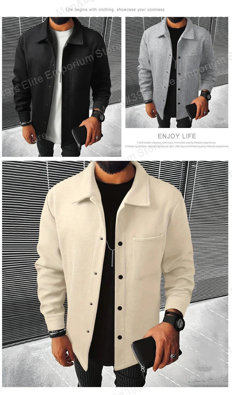 Lapel Button-Down Warm Brushed Jacket