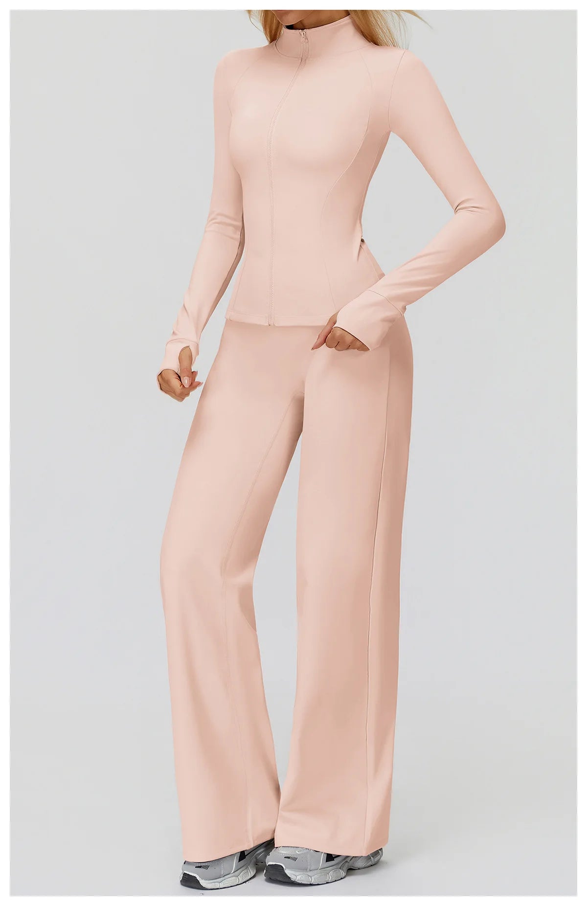 2Pcs Women's Long Sleeve Sports Jacket Zipper Gym Suit Outdoor Sportswear Yoga Workout Two-Piece Fitness Set Female Outfit