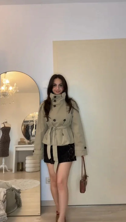 Belted Waist Cropped Trench Coat