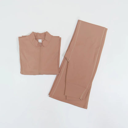 Women's Long Sleeve Sports Jacket with Pocket Outdoor Fall/Winter Gym Suit Yoga Workout Two-Piece Fitness Outfit Female