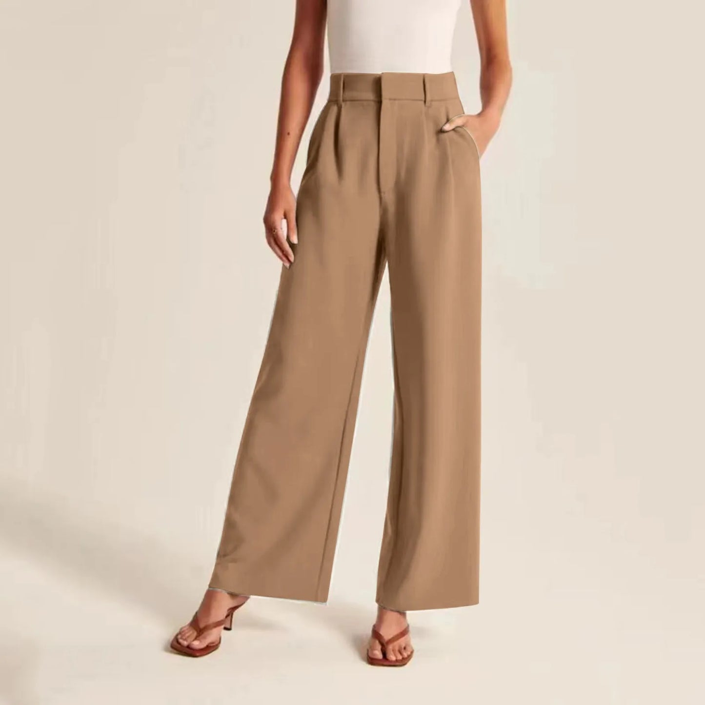 Solid Wide Leg Pants For Women High Waisted Work Business Dress Pants Casual Long Suit Straight Trousers Office Lady Linen Pants