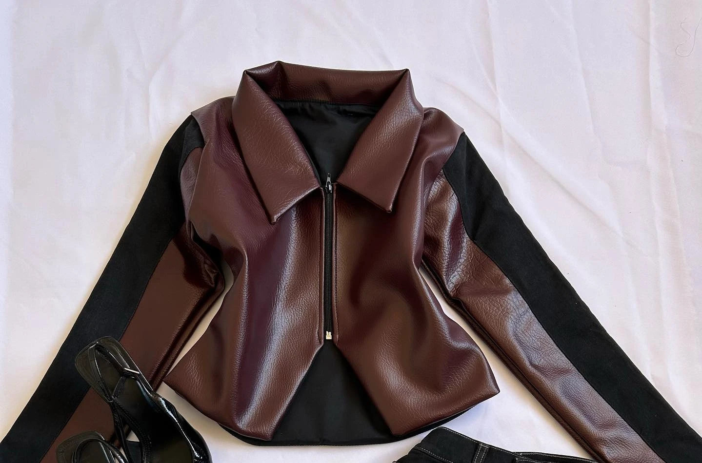 Zipper Jacket and Skirt Two Piece Set