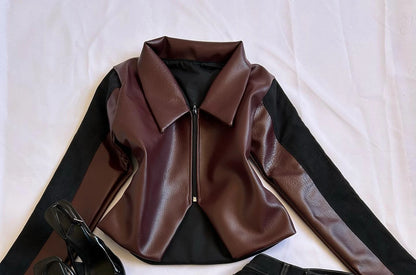 Zipper Jacket and Skirt Two Piece Set