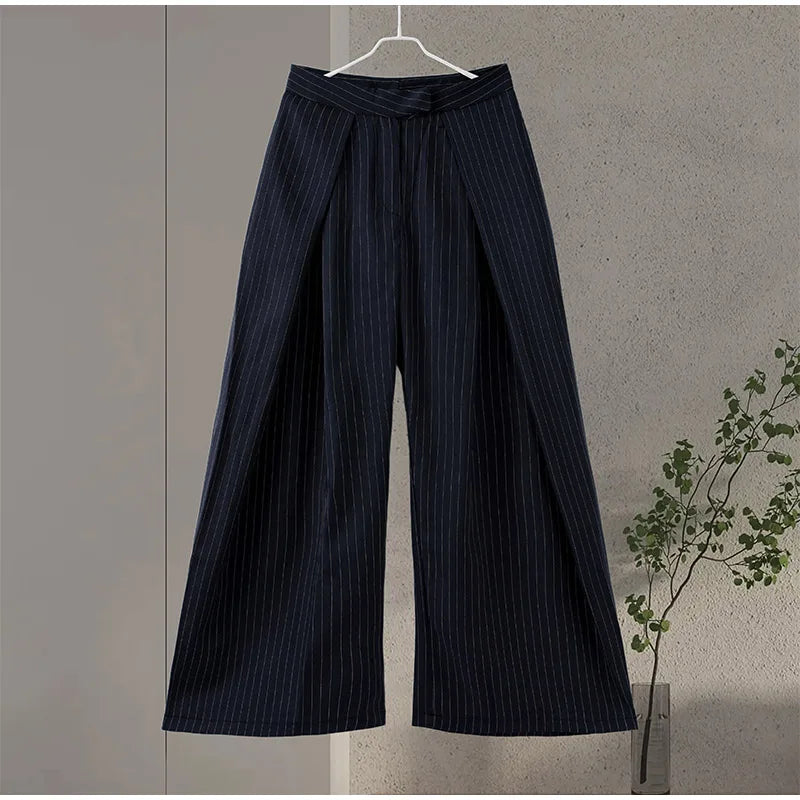 Fashion Chic Irregular Striped Long Pants For Women High Waist Loose Trouser 2025 Autumn Winter Fashion Female Daily Casual Pant