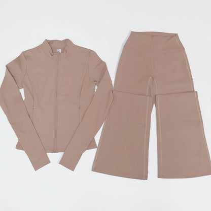 Women's Long Sleeve Sports Jacket with Pocket Outdoor Fall/Winter Gym Suit Yoga Workout Two-Piece Fitness Outfit Female