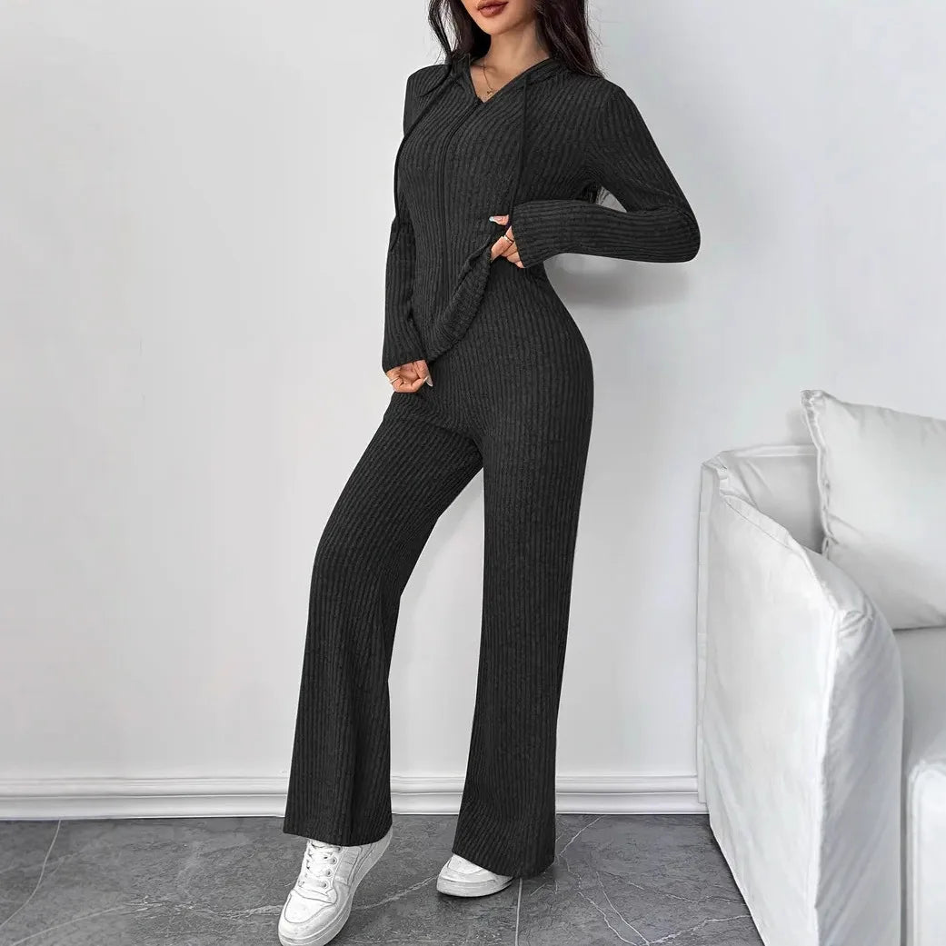 Solid Color Casual Slim Pants Sets For Women 2025 Elegant Autumn Women's Two Pieces Suit Full Trouser Set Female Outfit Clothes