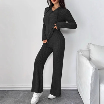 Solid Color Casual Slim Pants Sets For Women 2025 Elegant Autumn Women's Two Pieces Suit Full Trouser Set Female Outfit Clothes