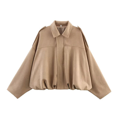Turn-Down Collar Bomber Jackets Chic Top